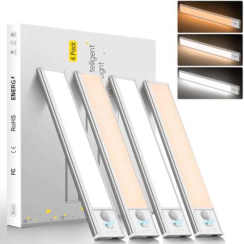 7.9 inch Under Cabinet Lighting, 4 Pack Magnetic Closet Lights | 1400mAh with Motion Sensor, 34 LED, 3 Color Temperature, USB-C Charging, Durable and Easy-to-Install - size: 20cm