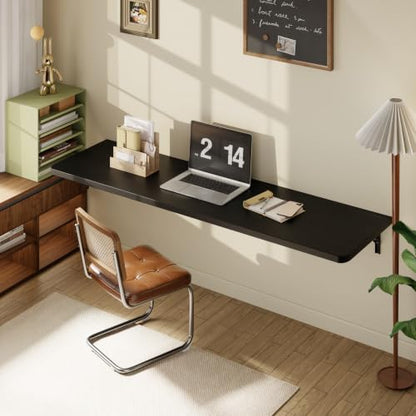 Dogsky Floating Wall Desk 60" x 16" - 500 lbs Heavy Duty Solid Pine - color: Black, size: 60" x 16"