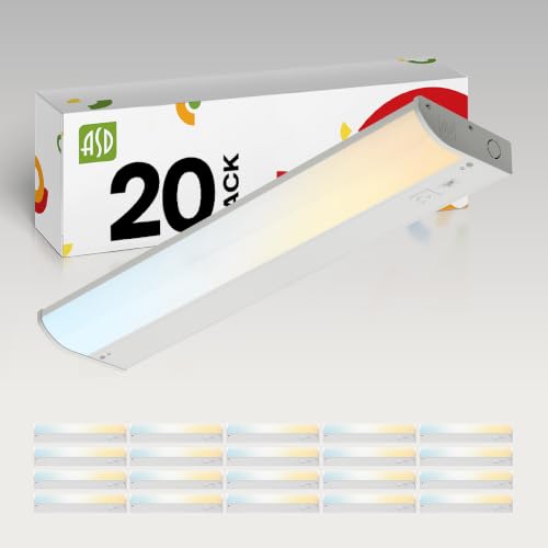 ASD LED Under Cabinet Lighting, 18 inch 8W 715 LM, Dimmable Hardwired Under Cabinet Lights for Kitchen, 3000K Soft/4000K Cool/5000K Daylight, Under Counter Light Fixtures, ETL, White, 20 Pack - color: 18 Inch White, size: 20 Pack