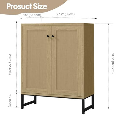 Panana Rattan Decorated 2 Doors Storage Cabinet Accent Cabinet Living Room Cupboard Kitchen Sideboard Buffet Table (Natural)