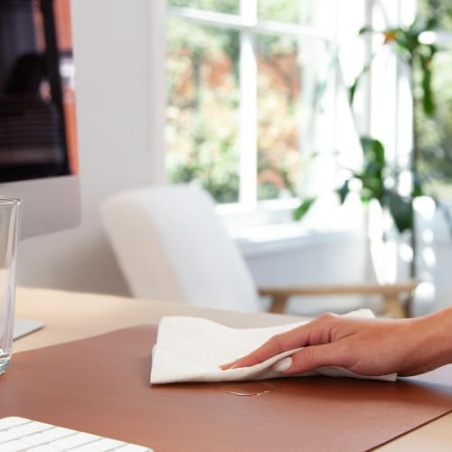 Smead Vegan Leather Desk Pad Mat, Office Desk Mat, Small, Saddle Brown | Waterproof desk pad protector, writing mat and desk blotter. Non-slip suede grips under a laptop, keyboard and mouse. - color: Saddle Brown, size: 13.7" x 23.6"