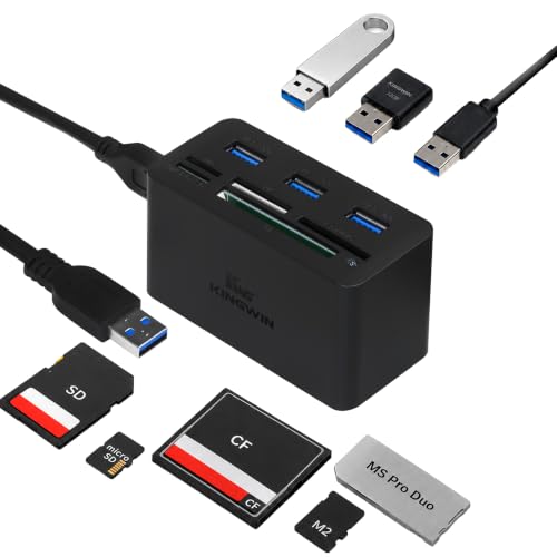Kingwin USB HUB Adapter w/ Memory Card Reader Writer & USB 3.0 HUB Combo - Supports High Speed SD MS Micro M2 CF Card Reader For Macbook, Laptop, Desktop - Includes USB Cable 5 Gbps Speed, Black - style: USB 3.0