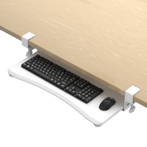suptek Keyboard Tray Under Desk Pull Out with C Clamp Mount, Computer Keyboard & Mouse Tray, 25.6 (30 Including Clamps) x 11.8 inch Slide-Out Platform Computer Drawer for Typing, White, DSF1W - color: White, size: 25.6“
