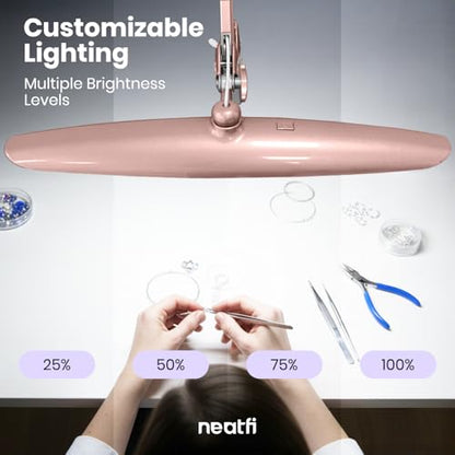 Neatfi LED Desk Lamp, 2200 Lumens, 24W, 20-Inch Head (Rose Gold) - color: Rose Gold, size: Non-CCT with Clamp