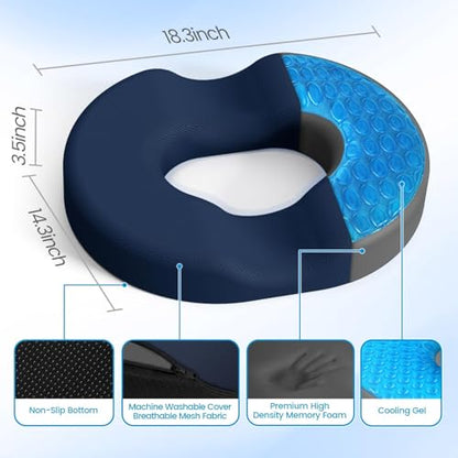 Donut Pillow Seat Cushion, Cooling Gel Memory Foam Chair Cushion, Blue - color: Blue, size: X-Large