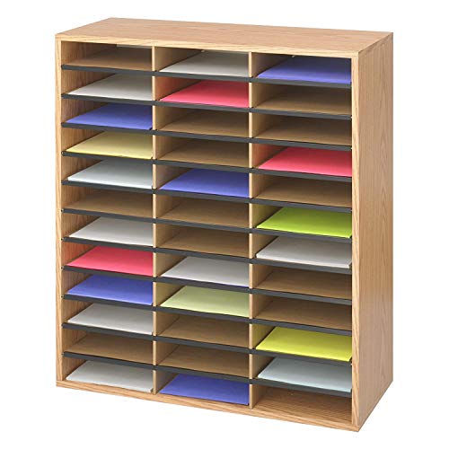 Safco Literature Organizer, 36 Compartments, Office and Classroom Mailbox with Adjustable Shelves, Wood Paper and Mail Sorter, Medium Oak - style: 36 Compartment