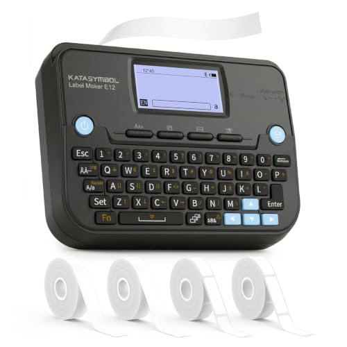 SUPVAN E12 Keyboard & Bluetooth Label Maker Machine with 4 Tapes - color: Black