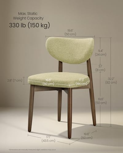 VASAGLE Wooden Dining Chairs Set of 2, Upholstered Kitchen Chairs with Solid Wood Legs, Ergonomic Curved Backrest, Built-in Handle, Mid Century Modern, for Kitchen Dining Vanity, Sage Green - color: Sage Green, size: Set of 2