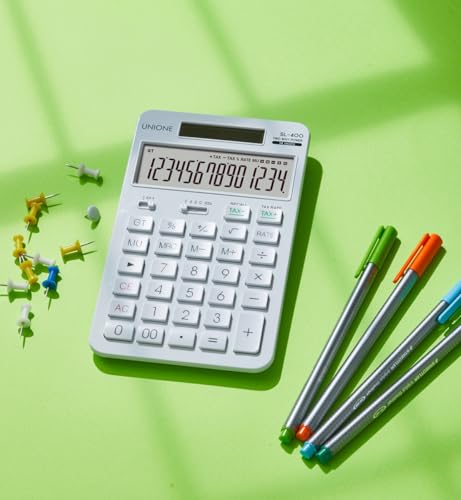 14 Digits Desktop White Calculator with a Bright LCD, Dual Power Handheld Desktop. Color. Business, Office, High School - color: WHITE-3