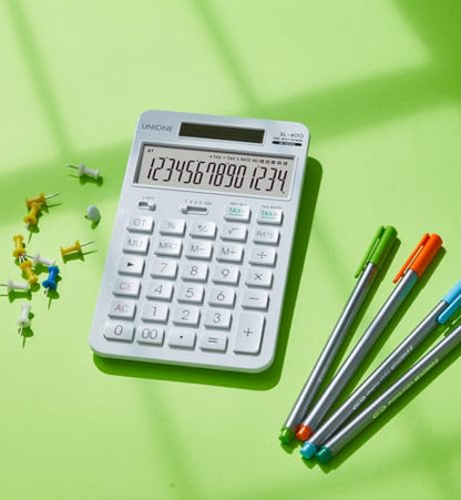 14 Digits Desktop White Calculator with a Bright LCD, Dual Power Handheld Desktop. Color. Business, Office, High School - color: WHITE-3