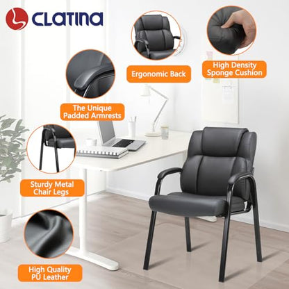 CLATINA Leather Guest Chair with Padded Arm Rest for Reception Meeting Conference and Waiting Room Side Office Home Black 6 Pack - color: Black, size: 6 Pack