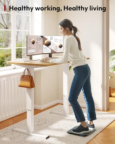 SANODESK 48''x24'' Height Adjustable Electric Standing Desk for Home Office | Sit Stand Desk with Splice Board for Home Office, Ergonomic Computer Workstation, Study & Gaming, White Frame/Maple Top - color: White Frame+ Maple Top, size: 48x24