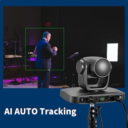 4K NDI Camera with AI Auto Tracking 21X Optical Zoom HDMI/SDI/USB 3.0/PoE/IP PTZ Camera 4K for Church Worship, Live Events, Video Conferencing (OBS, vMix, Zoom, Teams) - color: Charcoal Gray
