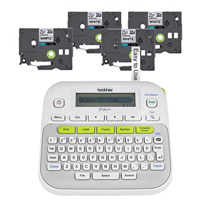 Brother P-Touch, PTD210, Easy-to-Use Label Maker Bundle (4 Label Tapes Included), White, Small - style: PTD210 + 4 Tapes (4m)