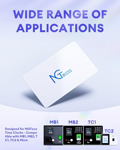 NGTeco Smart Time Card PVC Employee ID Card MB1, MB2, TC1, TC2, TC3, TC7 Time Clocks, Waterproof & Durable, 10 PCS