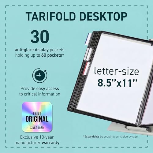Tarifold Desktop Reference Organizer & Display System, 30 Double-Sided Pockets, 60 Sheet Capacity, Expandable, Durable Steel Wire Frames, Letter Size, Made in France, Black - color: Black, size: 30 Pockets