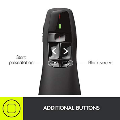 Logitech Wireless Presenter R400, USB-A PowerPoint Clicker with Laser Pointer, Wireless Presentation Clicker Remote - color: Red Laser, style: 5 buttons