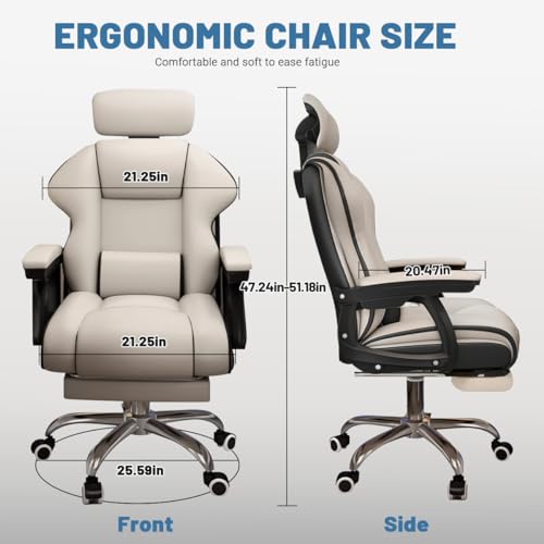Executive Computer Chair Home Office Desk Chair,Adjustable Angle, Ergonomic Adjustable Height PU Leather Chairs with Cushions Armrest for Long Time Seating-High Office Chair with Footrest - color: White and Black
