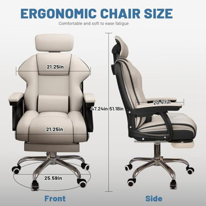Executive Computer Chair Home Office Desk Chair,Adjustable Angle, Ergonomic Adjustable Height PU Leather Chairs with Cushions Armrest for Long Time Seating-High Office Chair with Footrest - color: White and Black