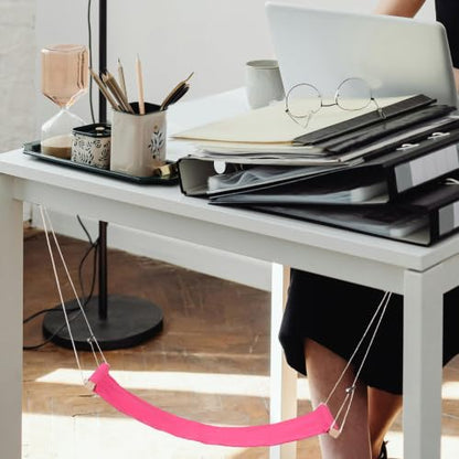 Portable Office Desk Foot Hammock with Polyester Cotton and Wood Materials, Induces Relaxation and Versatile Use for Office and Taking a Break, Pink Hanging Footrest Under Desk