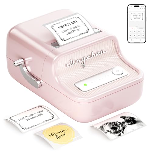 NIIMBOT B21 Label Maker, 2 Inch Bluetooth Thermal Label Printer, Pink | Retro Sticker Printer, for Address, Logo, Canning Jar, Candle, Mailing,Gift, Compatible with Phones and PC - color: Pink