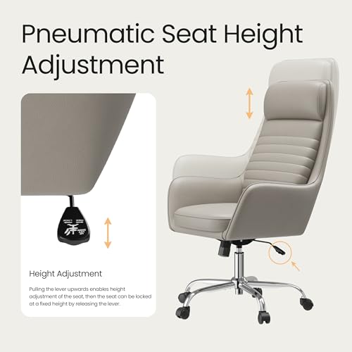COLAMY Ellis High-Back Home Office Desk Chair, Leather Executive Chair with Integrated Armrests, Khaki - color: Khaki