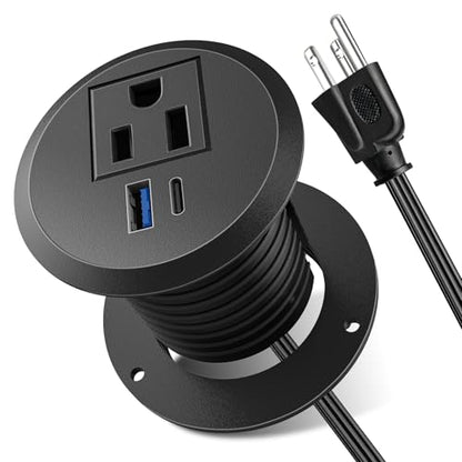 Desktop Power Grommet, 2inch Desktop Power Grommet Outlet, Recessed Power Strip Outlet with 1 USB and 1 Type-C, 20W PD Fast Charge for Desk, Kitchen, Office, Home, Hotel and More