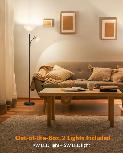 LEPOWER Floor Lamp, Bright Standing Lamp with Replaceable 3000K LED Lights - style: Floor Lamp (2 heads)