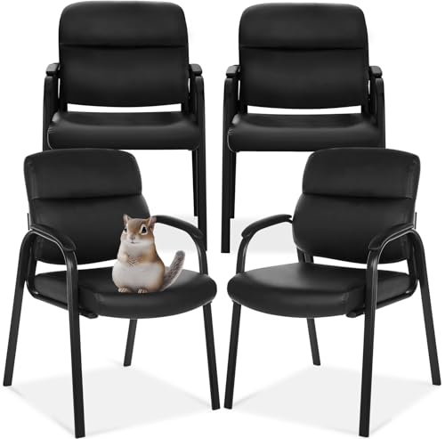 Oline Leather Guest Chair with Padded Arms, Reception Meeting Conference Waiting Room Lobby Home Desk Big and Tall Executive Office Chair, Black (4 Pack) - size: 4 Pack