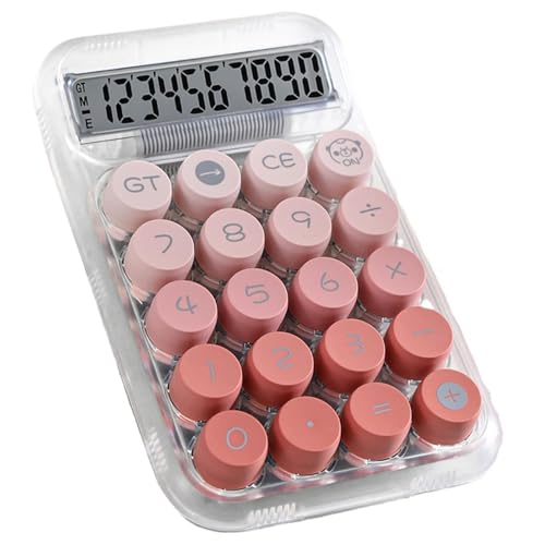 Mechanical Switch Calculator with 10 Digits Large LCD Display, Cute Basic Calculator with Big Button Anti-Slip Pad, Transparent Body, for Home Business School Office Desk - Red