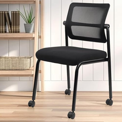CLATINA Stacking Armless Office Guest Chair with Wheels,Stackable Mesh Waiting Room Reception Desk Chairs with Adjustable Backrest for Conference Lobby Side School, Black, 12PK - size: 12 Pack