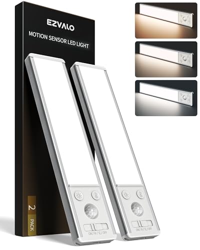 EZVALO 8" Under Cabinet Lighting, 2400mAh Rechargeable Motion Sensor Light Indoor, Mini & Slim Design, 3 Color Temps, Dimmable Magnetic Wireless Closet Lights for Kitchen, Pantry, Stairs (2 Pack) - color: Silver, size: 8 Inch