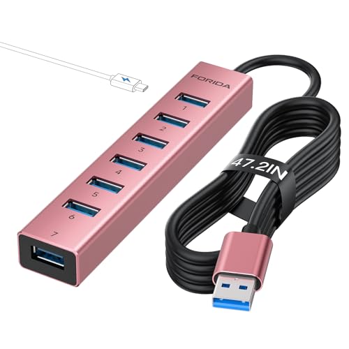 FORIDA USB Hub Long Cable, 8 Ports Multiport Adapter to USB 3.0 Splitter - color: 47.2in Rose gold, size: USB A