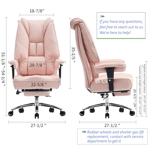 EXCEBET Big and Tall Office Chair 400lbs Wide Seat, Leather High Back Executive Office Chair with Foot Rest, Ergonomic Chairs Lumbar Support for Lower Back Pain Relief (Light Pink) - color: Light Pink