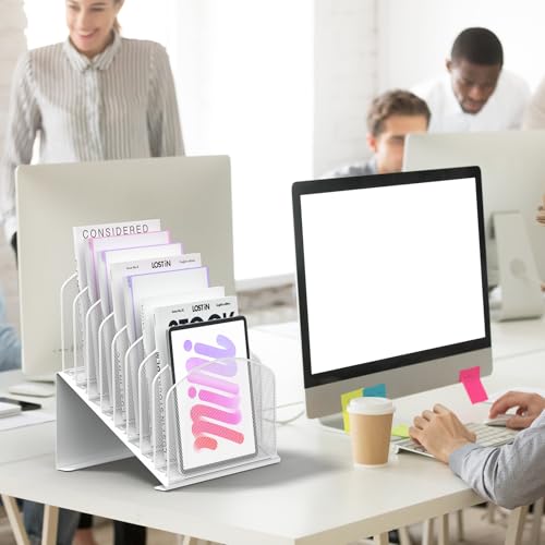 Sinboun Inclined Desk File Organizer Folder Holder with 8-Section, White - color: White, size: 8 Section