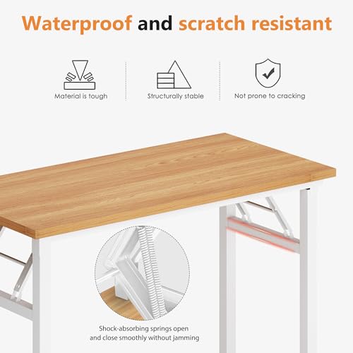 DlandHome 39.4 Inch Small Folding Computer Desk for Home Office, Teak White - color: Teak + White, size: 39 Inches