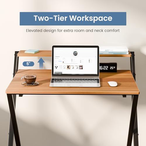 DUMOS Small Folding Desk, Computer Desk, Portable Table | No Assembly Shelf, Foldable Design, Home Office, Bedroom Dorm, Tight Spaces, Brown - color: Brown