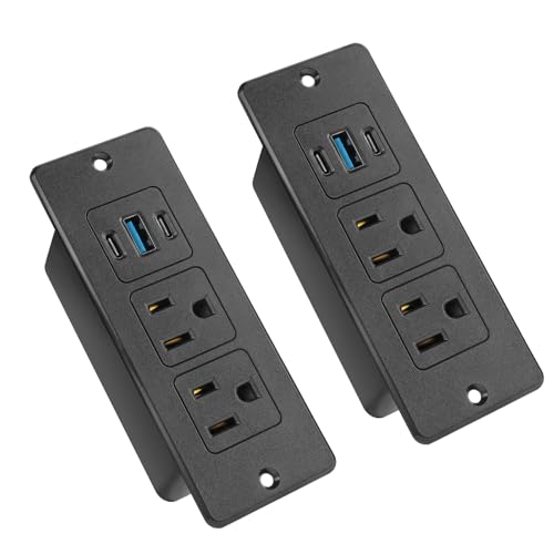 2Pack Recessed Power Strip, 20W USB-C Furniture Outlet, Black, 3FT | 2 AC + 3 USB (2 USB-C, 1 USB-A), Flush Mount, Space-Saving, Easy Install, For Desk, Bedside, Drawer, Conference Table - color: Black-2Pack, size: 3 FT