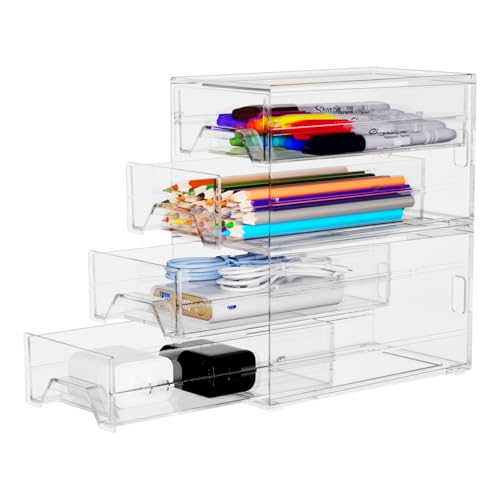 Acrylic Stackable Drawer Storage Organizer: Slim Desk Mini Drawers - size: 4.4” L x 8”W x 2” H
