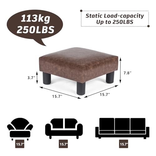 Joveco Small Footstool Ottoman Upholstered PU Leather Square Footrest Ottomans Small Foot Rest for Desk Couch Living Room Bedroom Office (Brown) - color: Brown #1