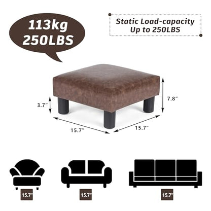 Joveco Small Footstool Ottoman Upholstered PU Leather Square Footrest Ottomans Small Foot Rest for Desk Couch Living Room Bedroom Office (Brown) - color: Brown #1