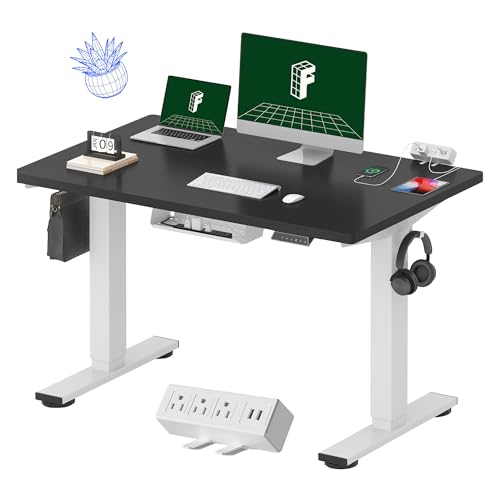 FLEXISPOT EN2 48"x30" Whole-Piece Standing Desk with Power Strip, Black | Whole-Piece Desktop, Easy-Access Clamp Power Strip, Organized Cable Management, Modern Home Office Setup - color: Black Top + White Frame, size: 48x30"