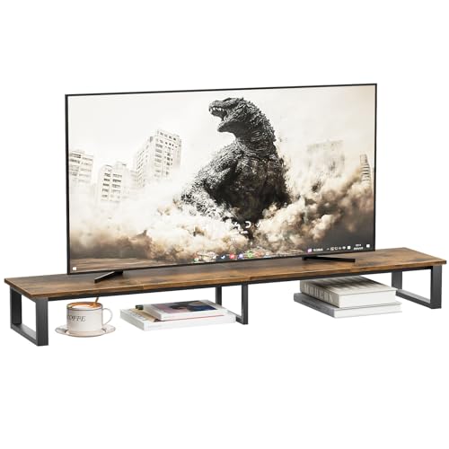 aboxoo 59" Large TV Riser Stand for 32-75 Inch TV, TV Shelf with Steel Legs - color: Brown, size: 59 inch