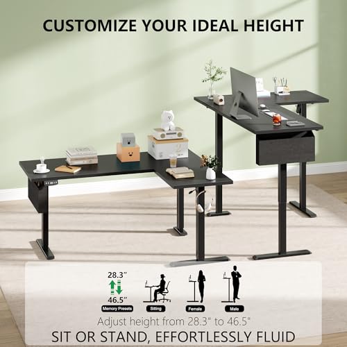 Korfile 63" L Shaped Standing Desk Height Adjustable Memory Presets - color: Dark Black