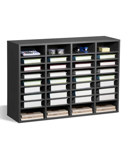 VEVOR Literature Organizer, 36 Compartments Office Mailbox with Adjustable Shelves, Wooden Mailbox Sorter Medium Density Fiberboard Office Home Classroom Storage for Files, Documents, Papers, Grey - color: Dark Grey, size: 36 Compartments