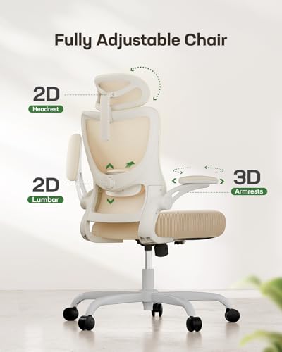 Marsail Ergonomic Office Chair: Office Computer Desk Chair with High Back Mesh and Adjustable Lumbar Support Rolling Work Swivel Task Chairs with Wheel 3D Armrests and Headrest (White) - color: White