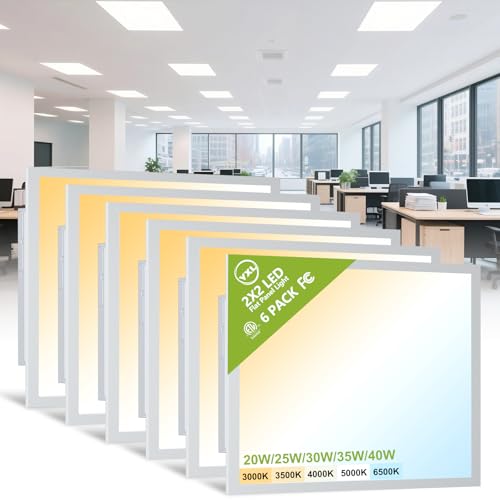 YXL 6 Pack 2x2 LED Flat Panel Light Drop Ceiling Light Fixture, 5200LM, 5CCT LED Drop Ceiling Office Light, 40W/35W/30W/25W/20W Selectable,6500K/5000K/4000K/3500K/3000K,Dimmable 0-10V,ETL - color: 2X2 FT, size: 6 Pack