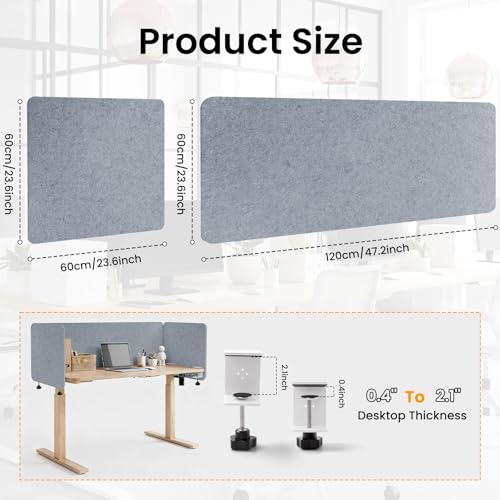 3-Pack Clamp-On Desk Dividers, 24 x 24 and 24 x 48 Inch, Light Gray - color: Light Gray, size: 24×24 (2) + 24×48 (1)