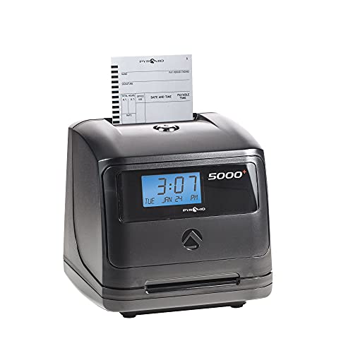 Pyramid Time Systems - Model 5000 Auto Totaling Time Clock, Employee in/Out Time Tracker for Small Business, Includes: 25 Time Cards,1 Ink Ribbon Cartridge, 2 Security Keys and User Guide - Black - style: Music