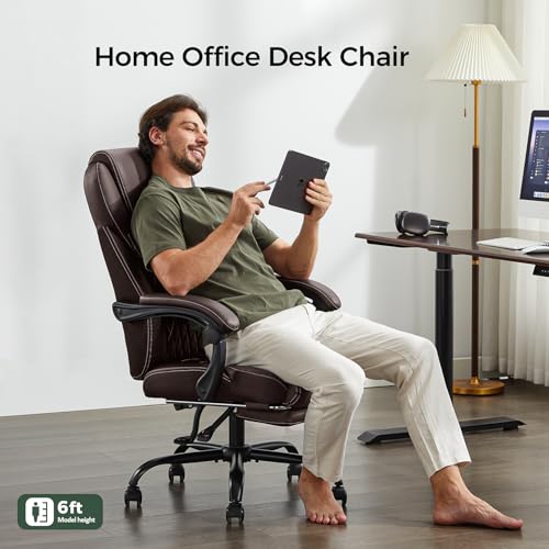 amseatec Big and Tall Office Chair with Footrest, Lumbar Support, Brown - color: Brown